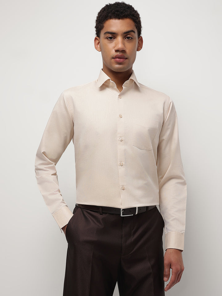 Men Beige Regular Fit Solid Formal Shirt