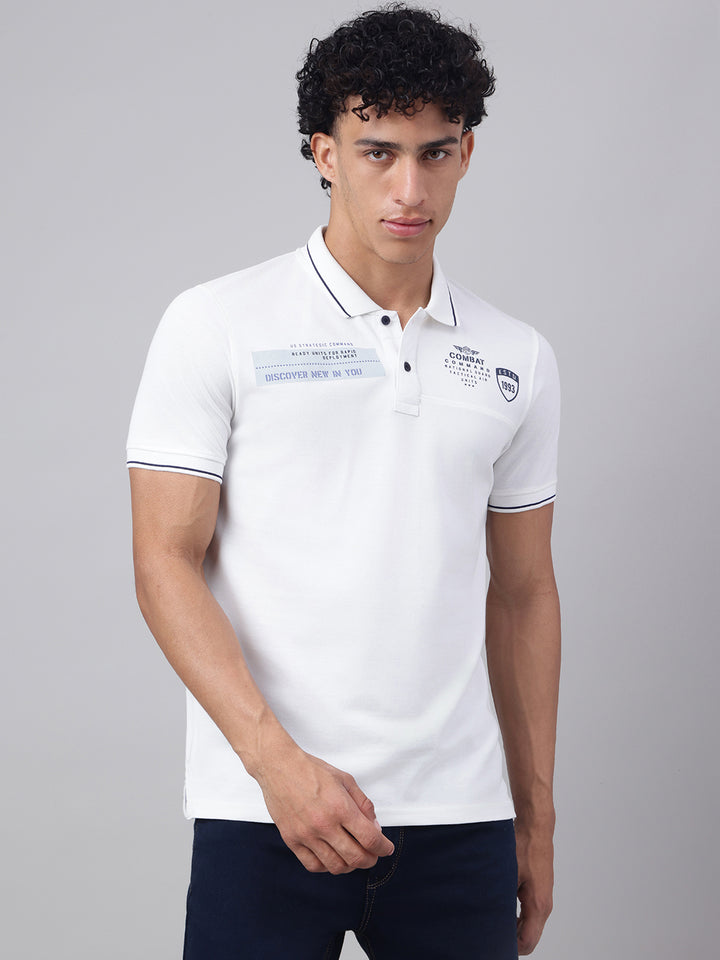 Men Off White Regular Fit Polo Neck t-shirt