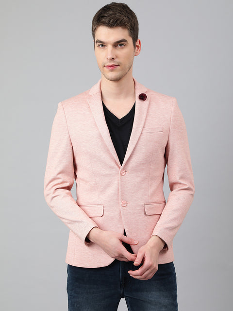 Men Peach Regular Fit Solid Notched Lapel Casual Blazer