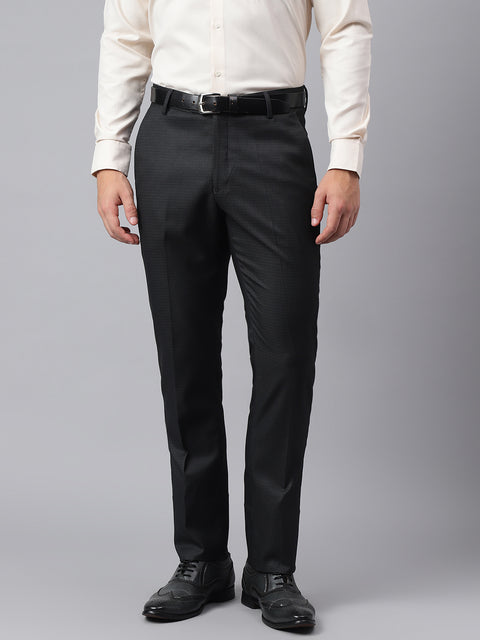 Men Dark Navy Smart Fit Mid Rise Formal Trouser
