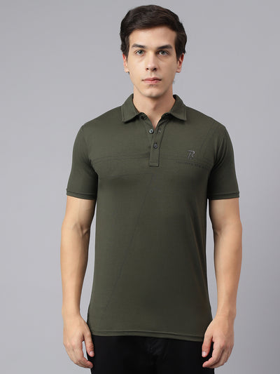Men Green Regular Fit Solid Crew Neck Casual T-Shirt