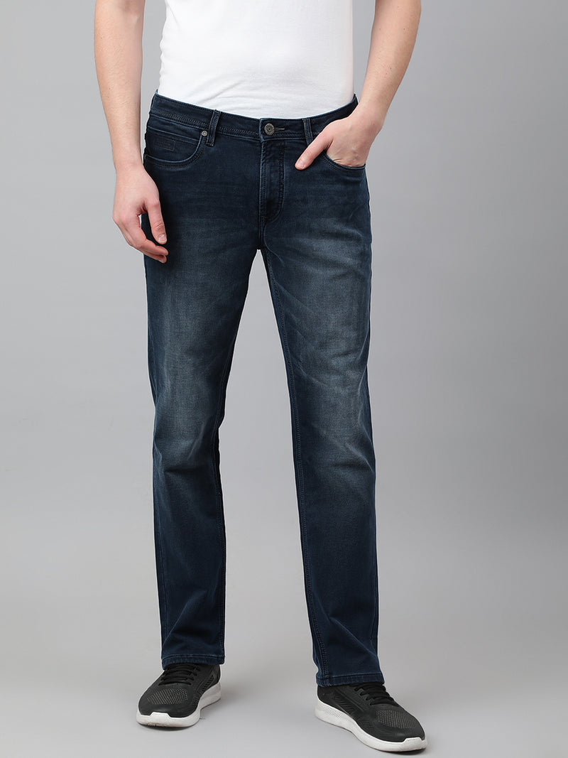 Men Dark Blue Slim Fit Mid Rise Clean Look Strechable Jeans
