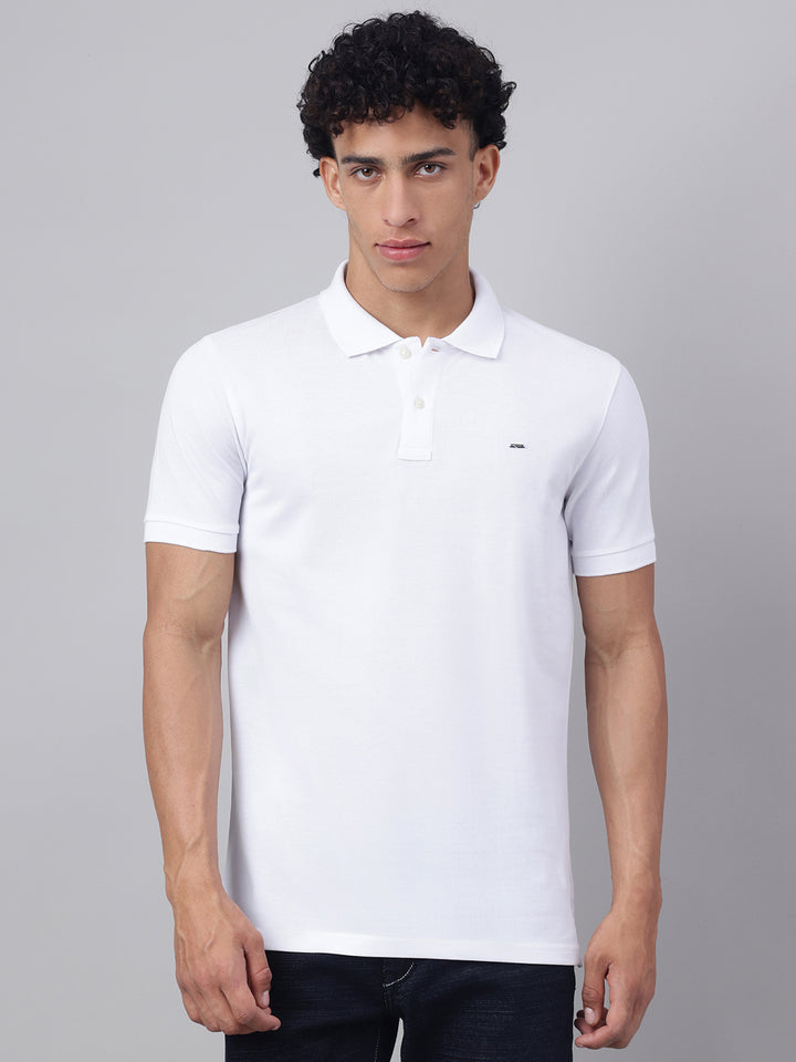 Men White Regular Fit Polo Neck t-shirt