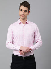 Men Pink Regular Fit Checkered Formal Shirt