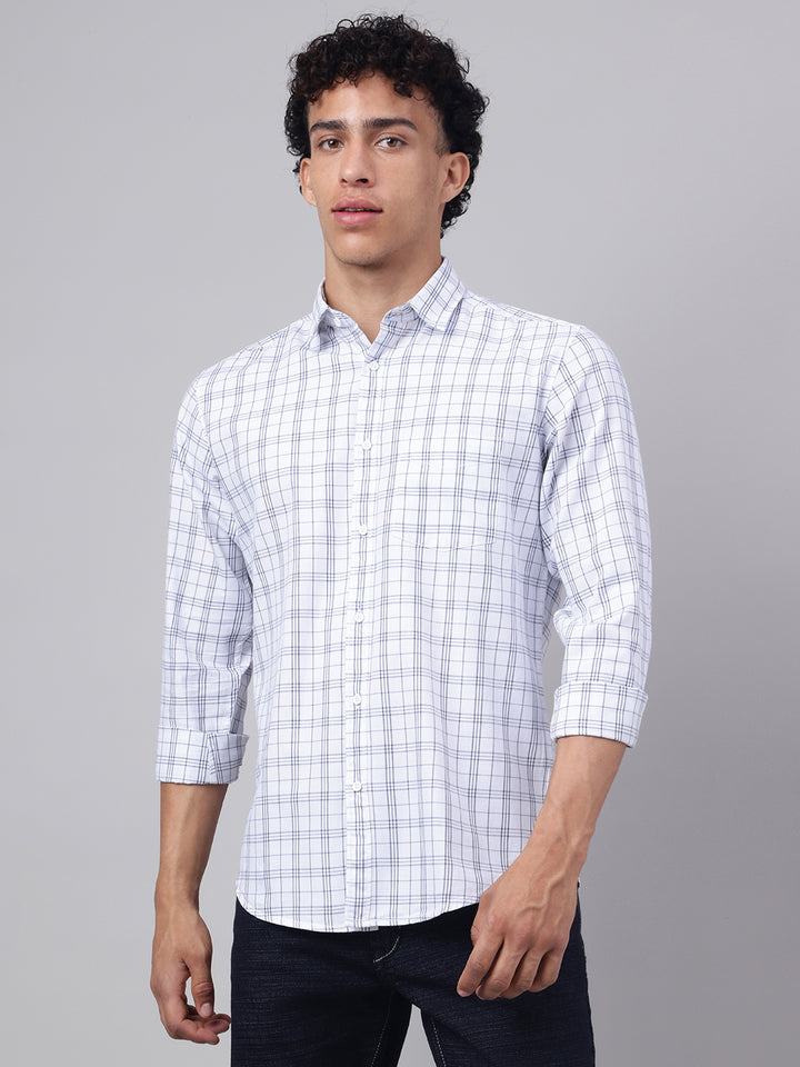 Men White Check Casual Shirt Simple Smart Stylish