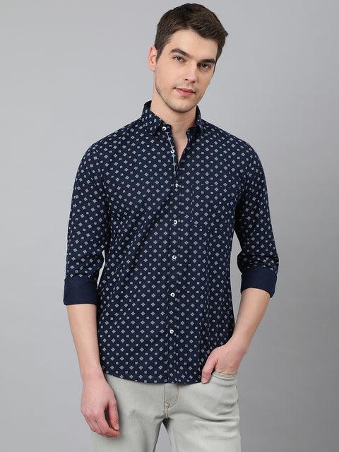 Men Navy Standard Fit Printed Casual Shirt