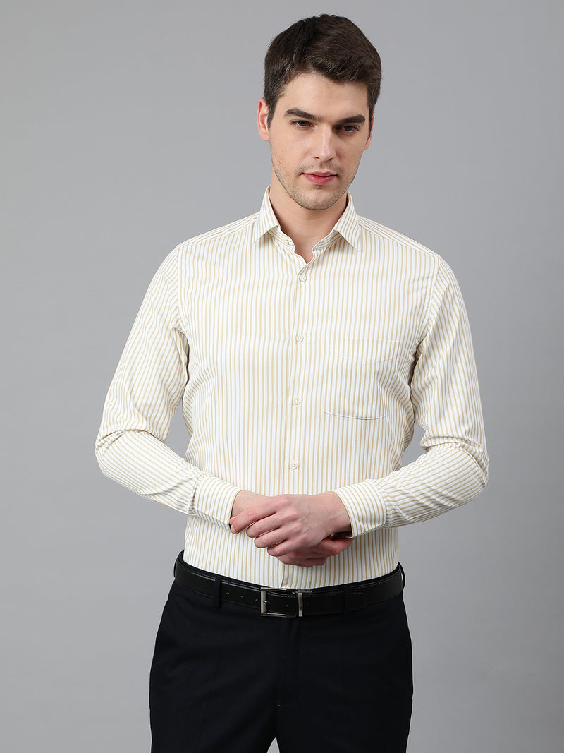 Men Beige Regular Fit Striped Formal Shirt