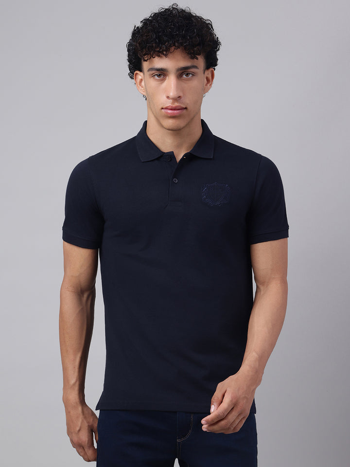 Men Navy Regular Fit Polo Neck t-shirt
