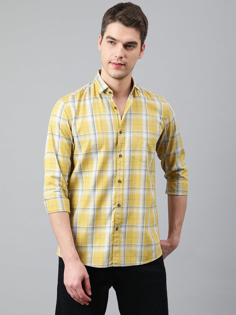 Men Khakhi Standard Fit Checkered Casual Shirt