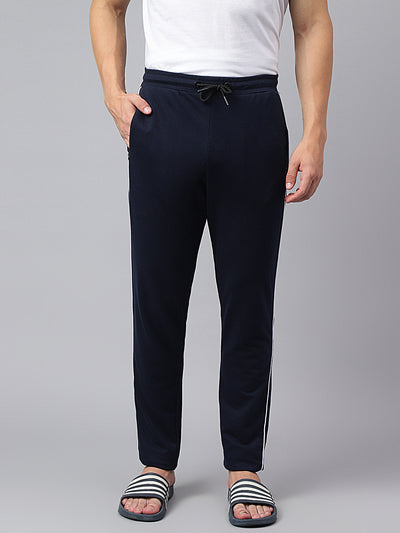 Men Navy Blue Slim Fit Mid Rise Solid Lower