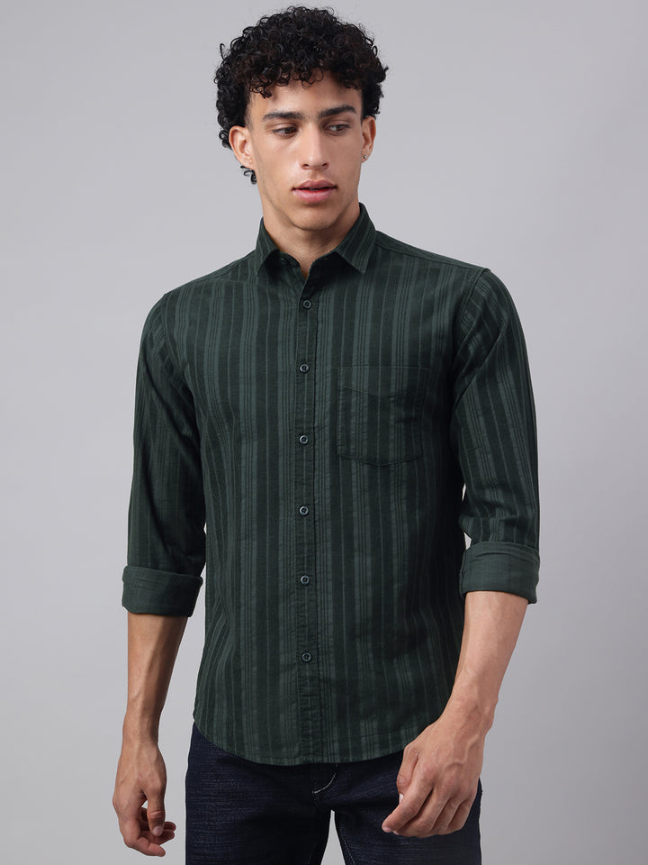 Men Bottle Green Casual Shirt Rich Tone Ultimate Comfort