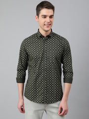 Men Olive Standard Fit Printed Casual Shirt