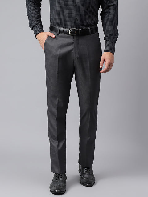 Men Dark Grey Smart Fit Mid Rise Formal Trouser