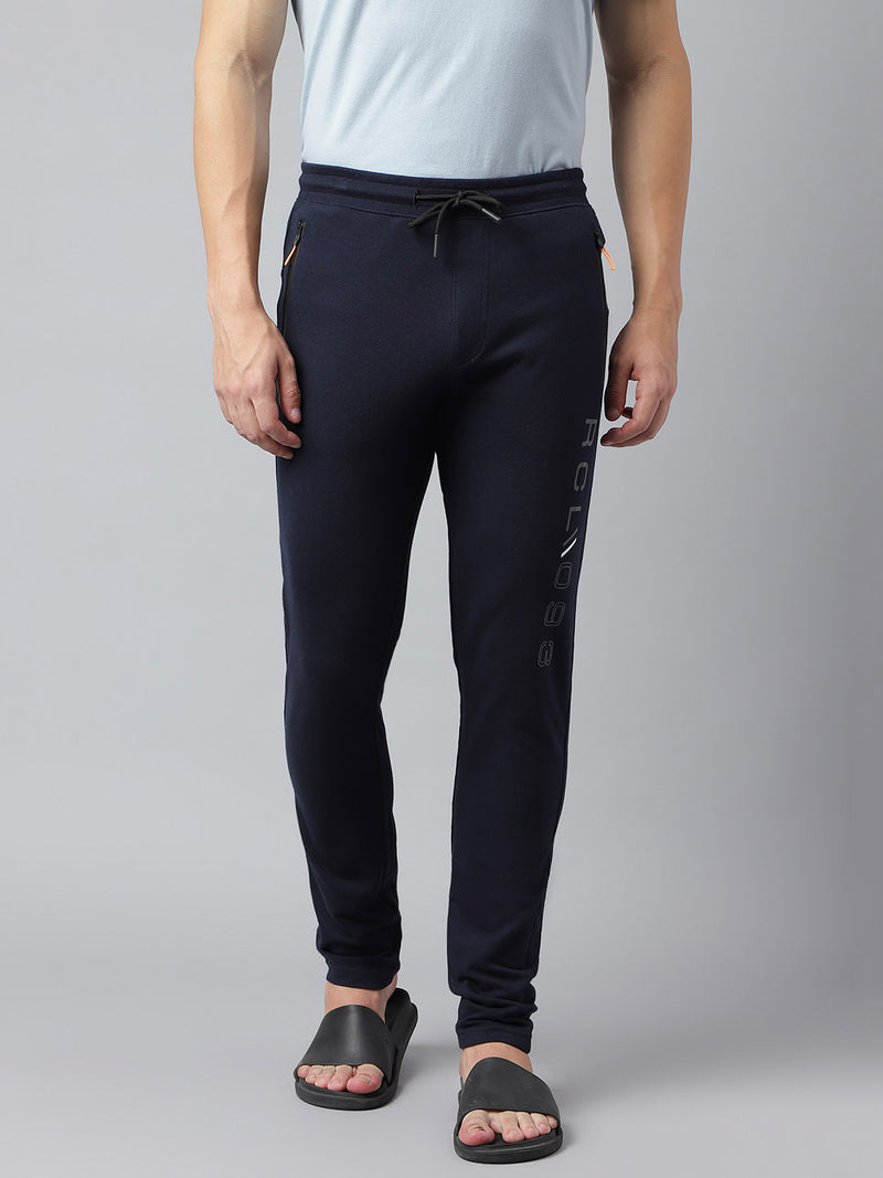 Men Navy Blue Slim Fit Mid Rise Solid Lower