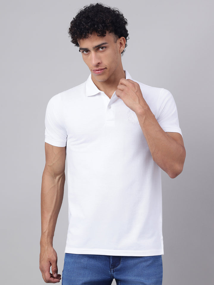 Men White Regular Fit Polo Neck t-shirt