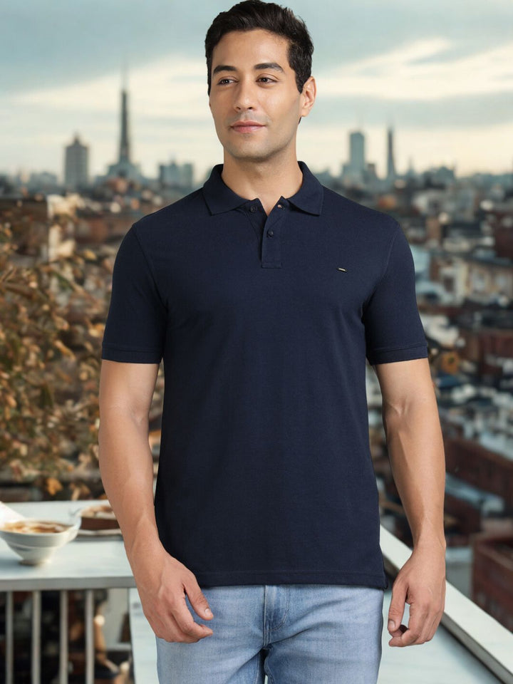 Men Navy Regular Fit Polo T-Shirt
