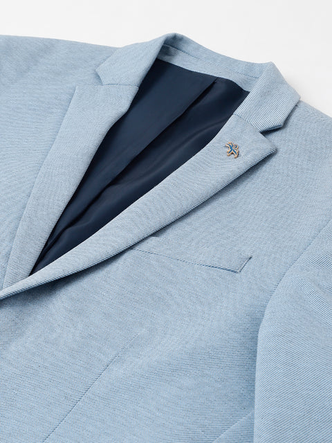 Men Sky Blue Regular Fit Solid Notched Lapel Casual Blazer