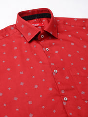 Men Red Standard Fit Printed Club Wear Shirt