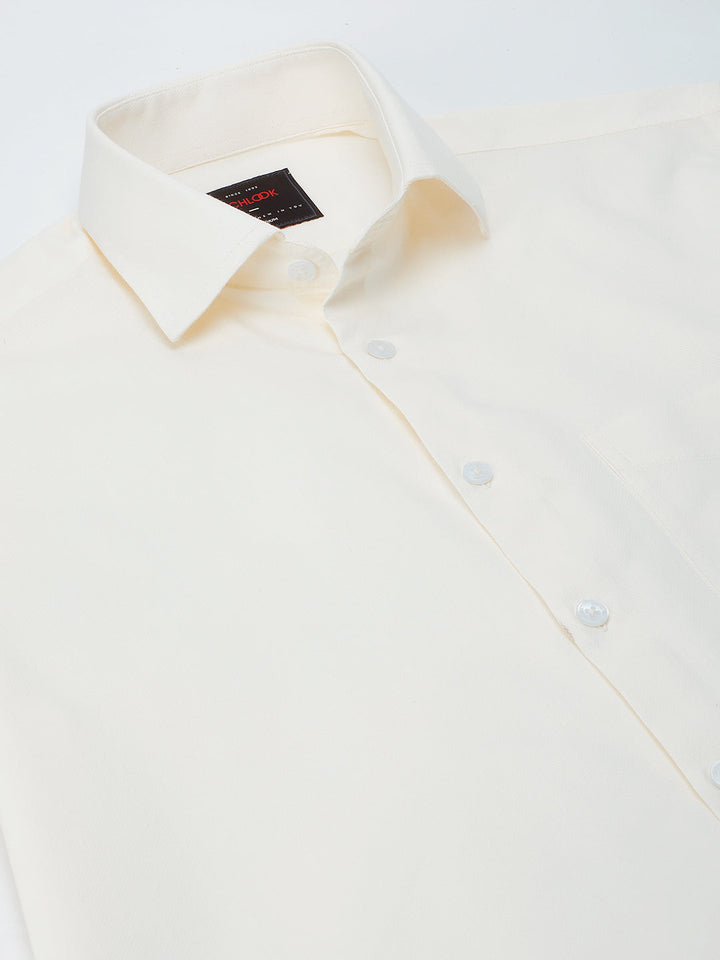 Men Cream Regular Fit Solid Formal Shirt