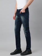 Men Dark Blue Slim Fit Mid Rise Clean Look Strechable Jeans