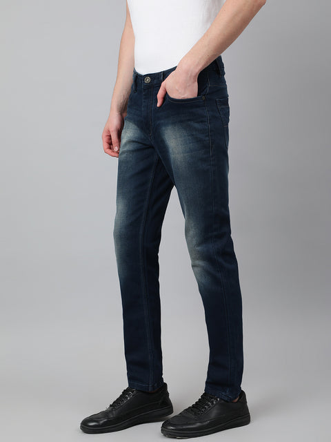 Men Dark Blue Slim Fit Mid Rise Clean Look Strechable Jeans