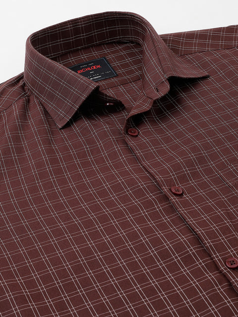 Men Coffee Regular Fit Checkered Formal Shirt