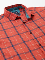 Men Rust Standard Fit Checkered Casual Shirt