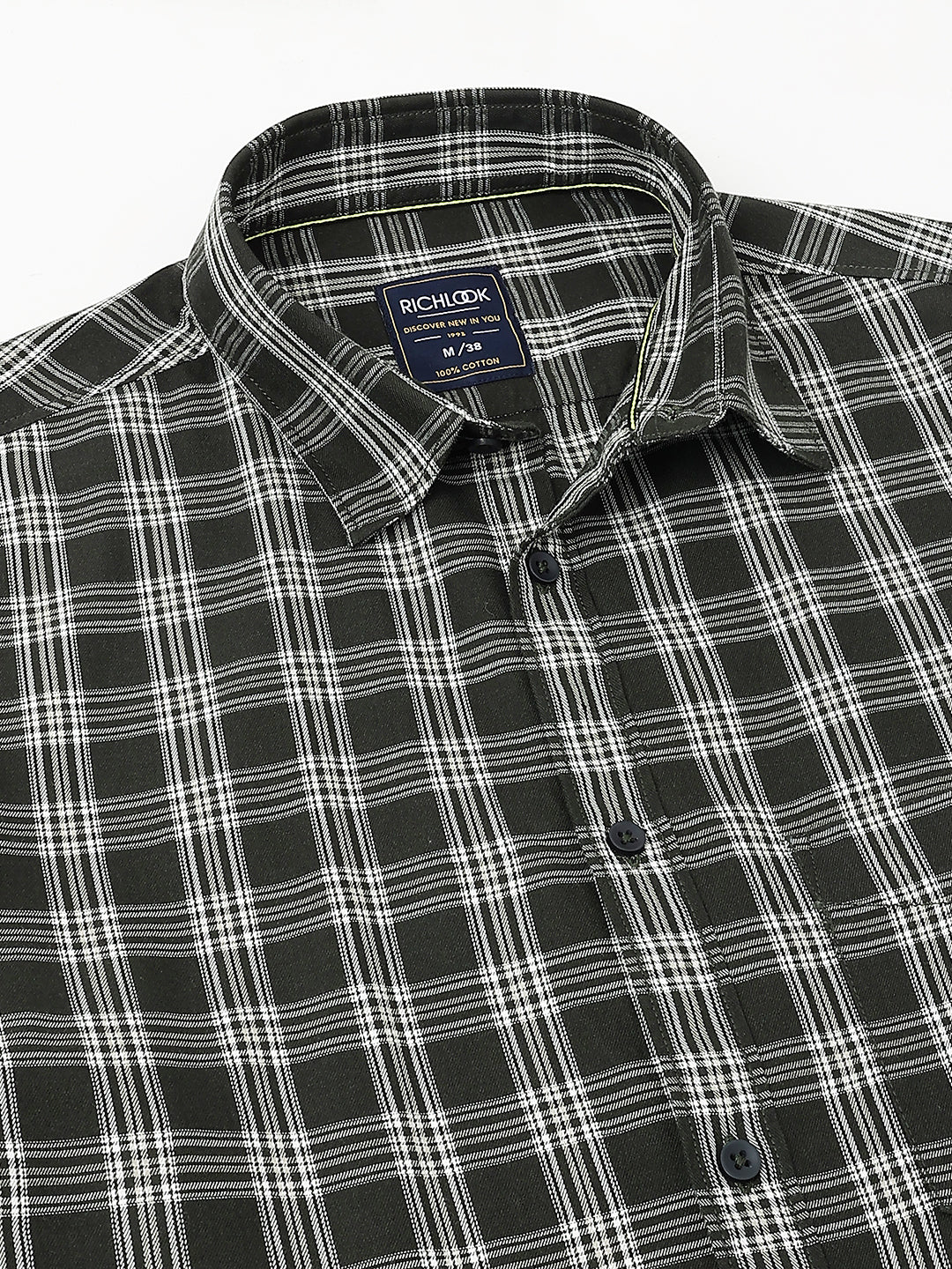 Men Olive Check Casual Shirt Bold Checks Lasting Comfort