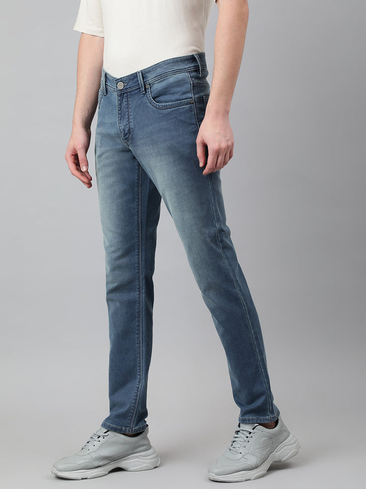 Men Light Blue Slim Fit Mid Rise Clean Look Stretchable Jeans