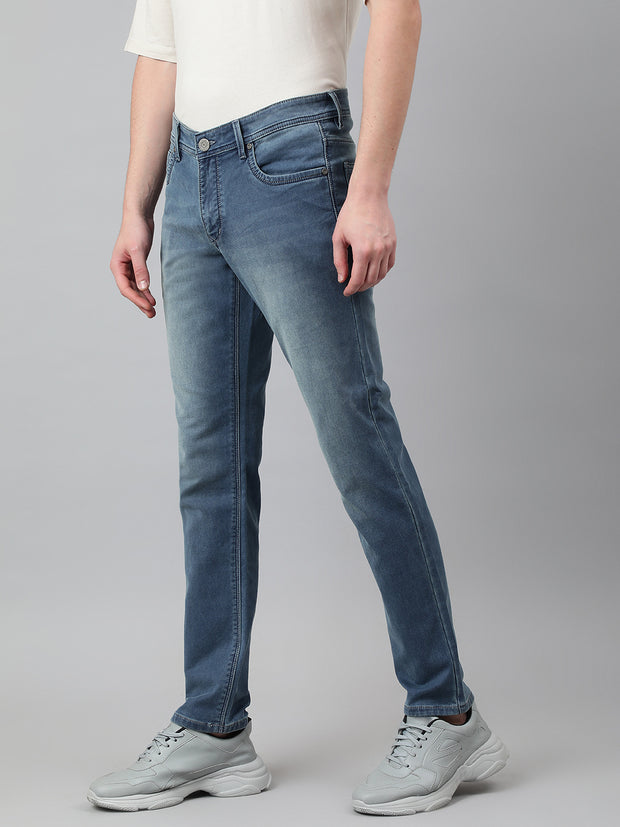 Men Light Blue Slim Fit Mid Rise Clean Look Strechable Jeans