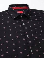 Men Black Standard Fit Printed Club Wear Shirt