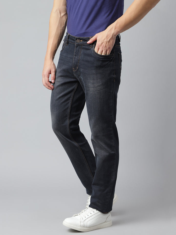 Men Dark Indigo Slim Fit Mid Rise Clean Look Stretchable Jeans
