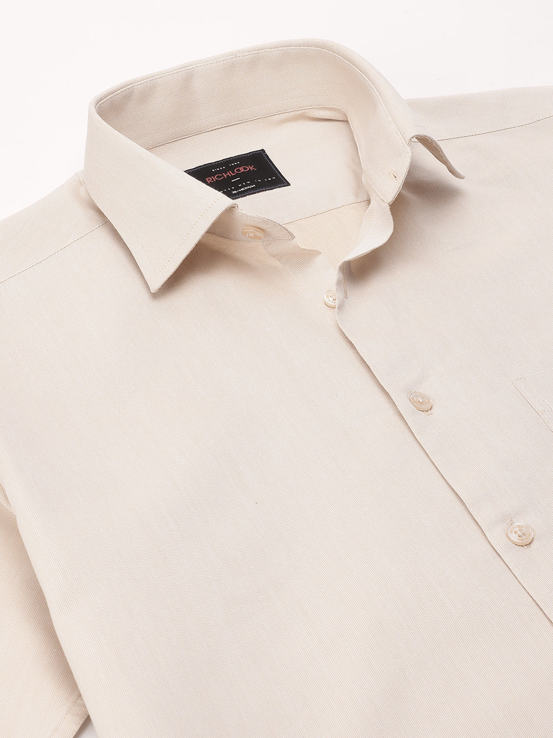Men Beige Regular Fit Solid Formal Shirt