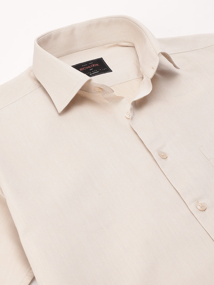 Men Beige Regular Fit Solid Formal Shirt
