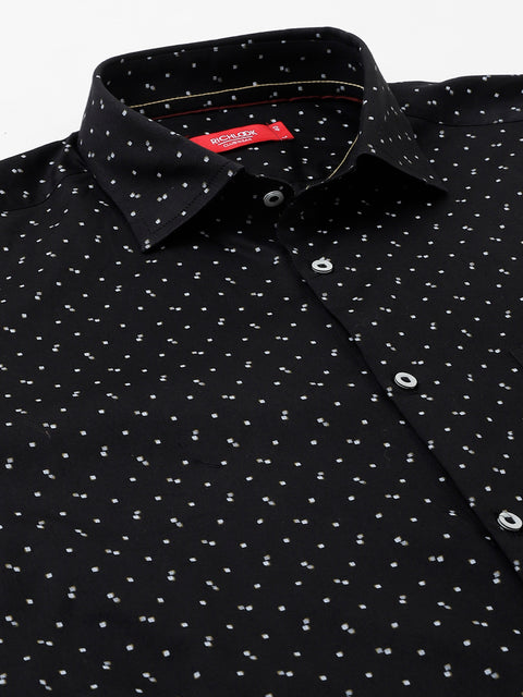 Men Black Standard Fit Printed Club Wear Shirt