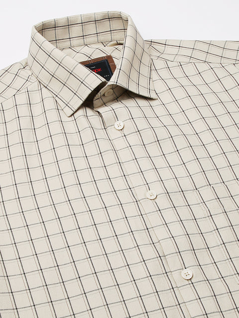 Men Beige Regular Fit Checkered Formal Shirt