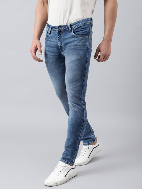 Men Mid Blue Slim Fit Mid Rise Clean Look Strechable Jeans