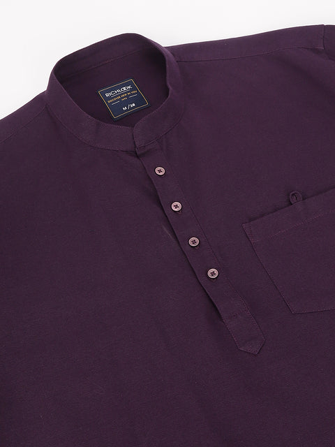 Men Dark Purple Standard Fit Solid Kurta