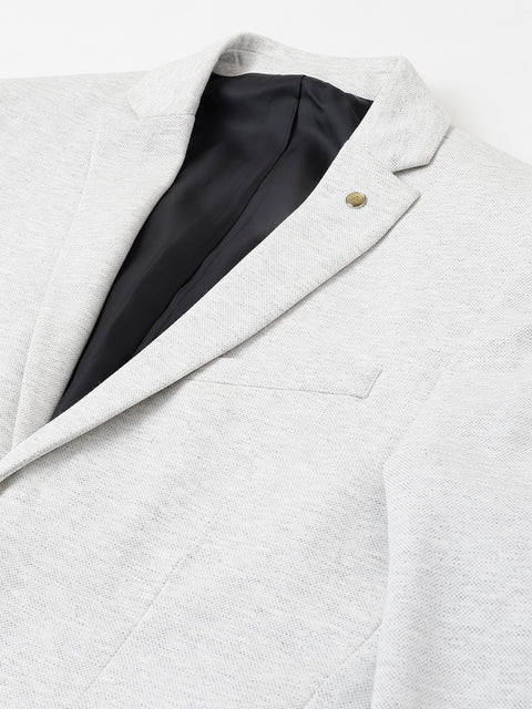 Men Off White Regular Fit Solid Notched Lapel Casual Blazer