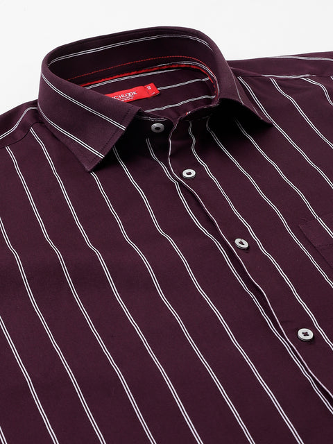 Men Wine Standard Fit Striped Club Wear Shirt