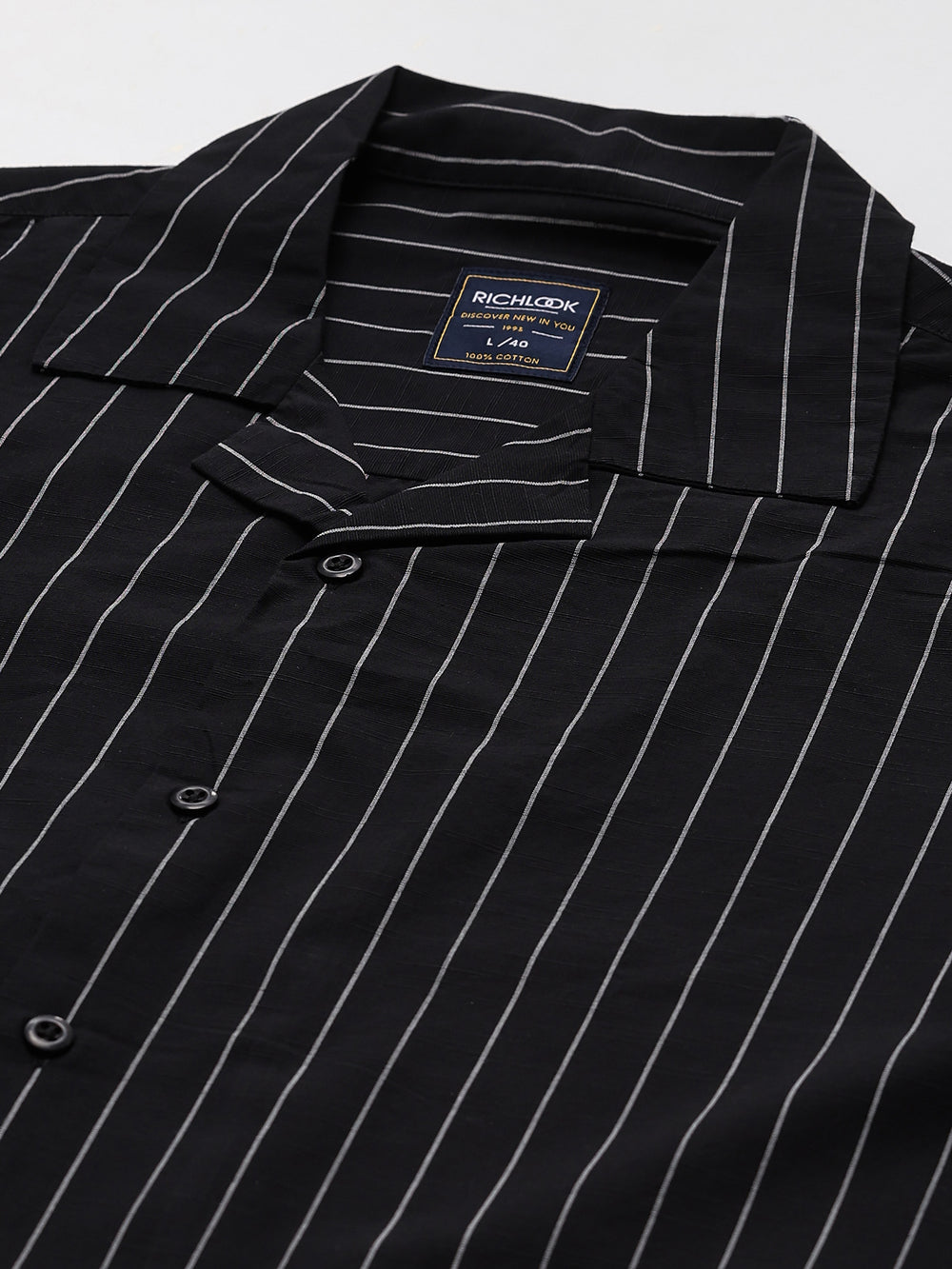 Men's Black Stripe Cuban Collar Half Sleeve Shirt-2