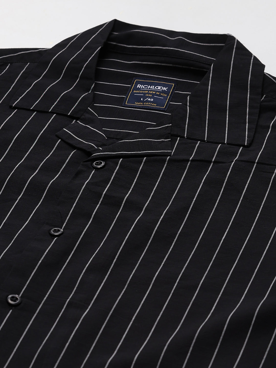 Men's Black Stripe Cuban Collar Half Sleeve Shirt-2