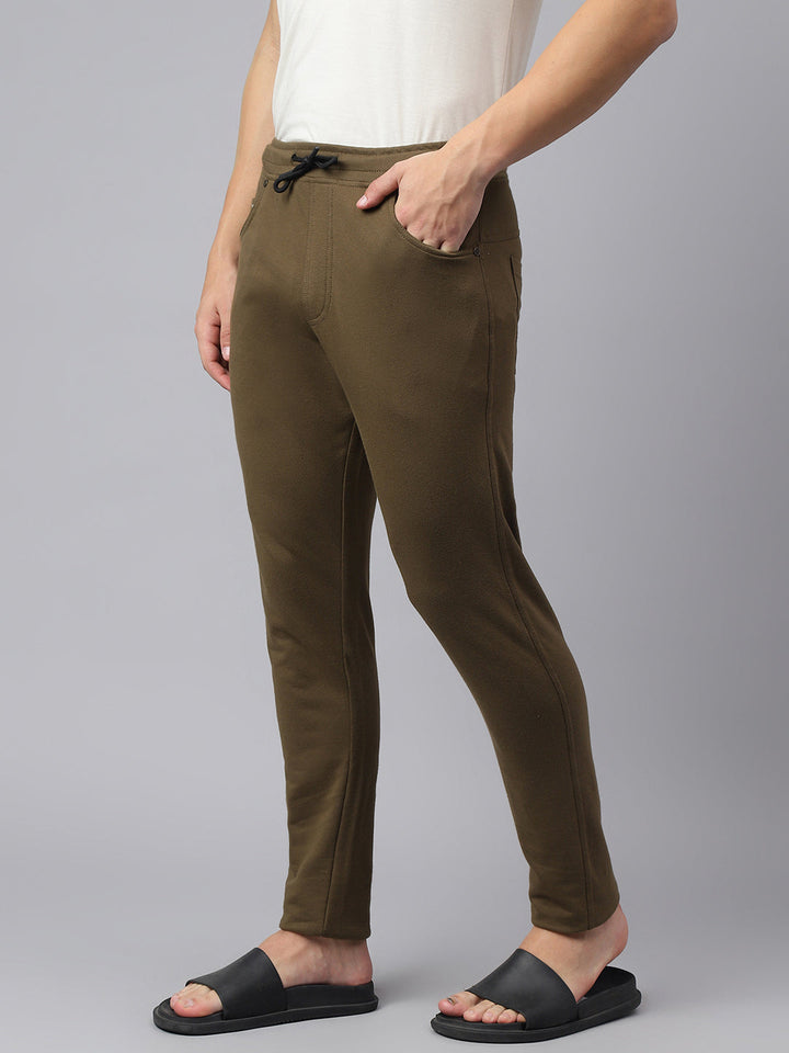 Men Military Green Slim Fit Mid Rise Solid Lower