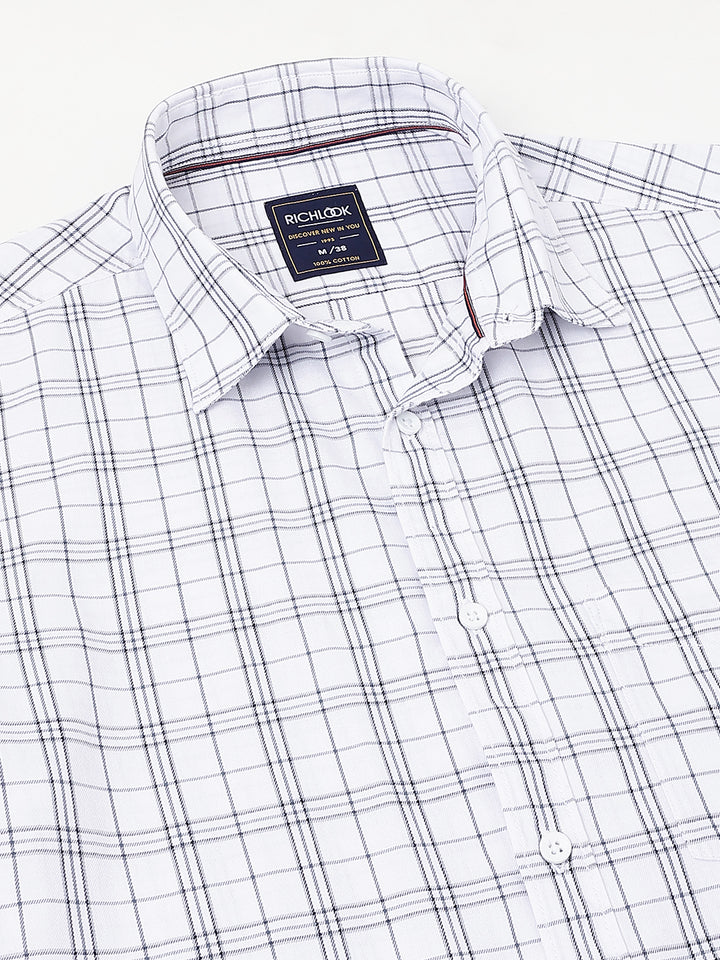 Men White Check Casual Shirt Simple Smart Stylish