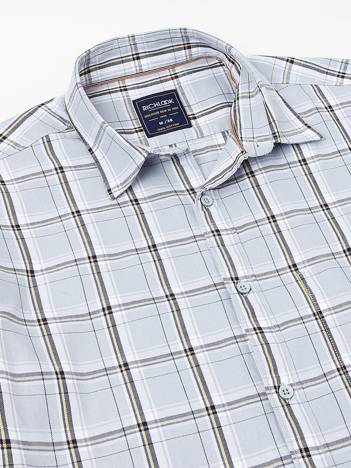 Men Light Grey Check Casual Shirt Effortless Style Everyday Comfort