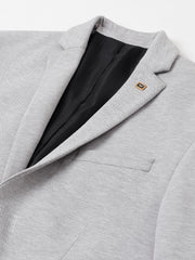 Men Grey Regular Fit Solid Notched Lapel Casual Blazer