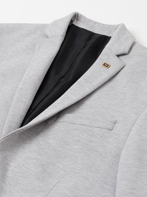 Men Grey Regular Fit Solid Notched Lapel Casual Blazer