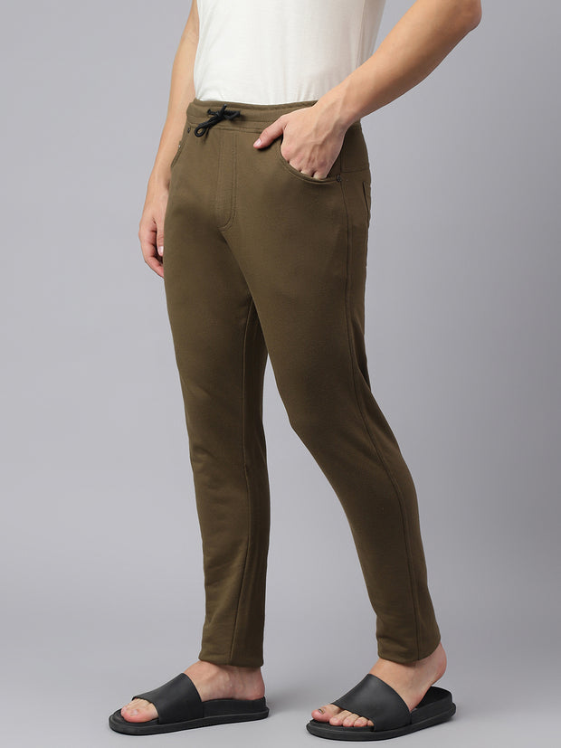 Men Military Green Slim Fit Mid Rise Solid Lower