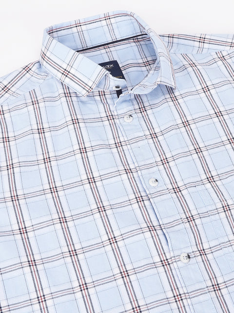 Men Ice Blue Standard Fit Checkered Casual Shirt