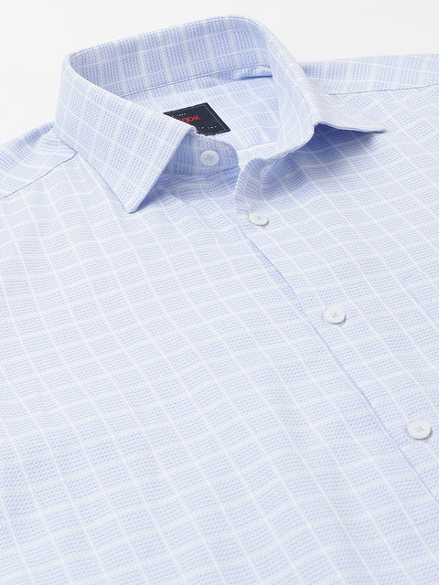 Men Sky Regular Fit Checkered Formal Shirt